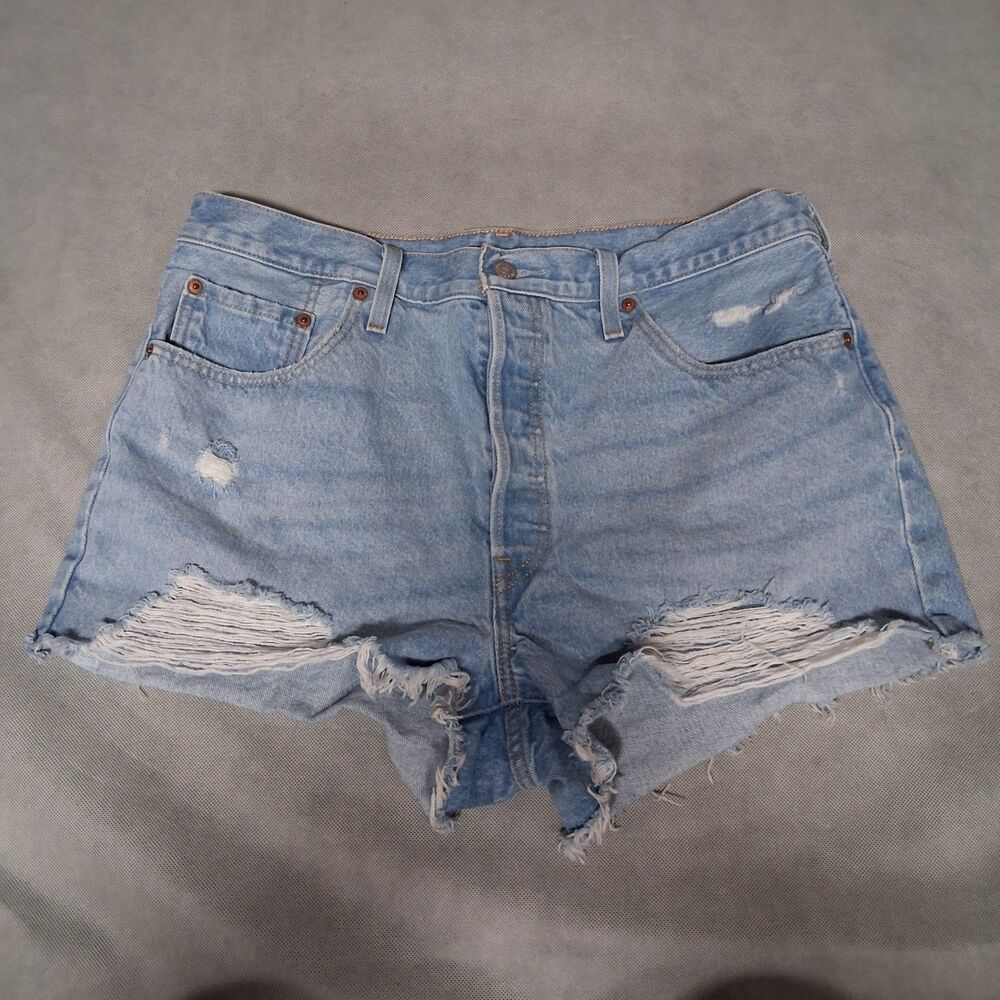 Levi's 501 Cutoff Blue Jean Shorts Women's 33 Light Washed Distressed Denim